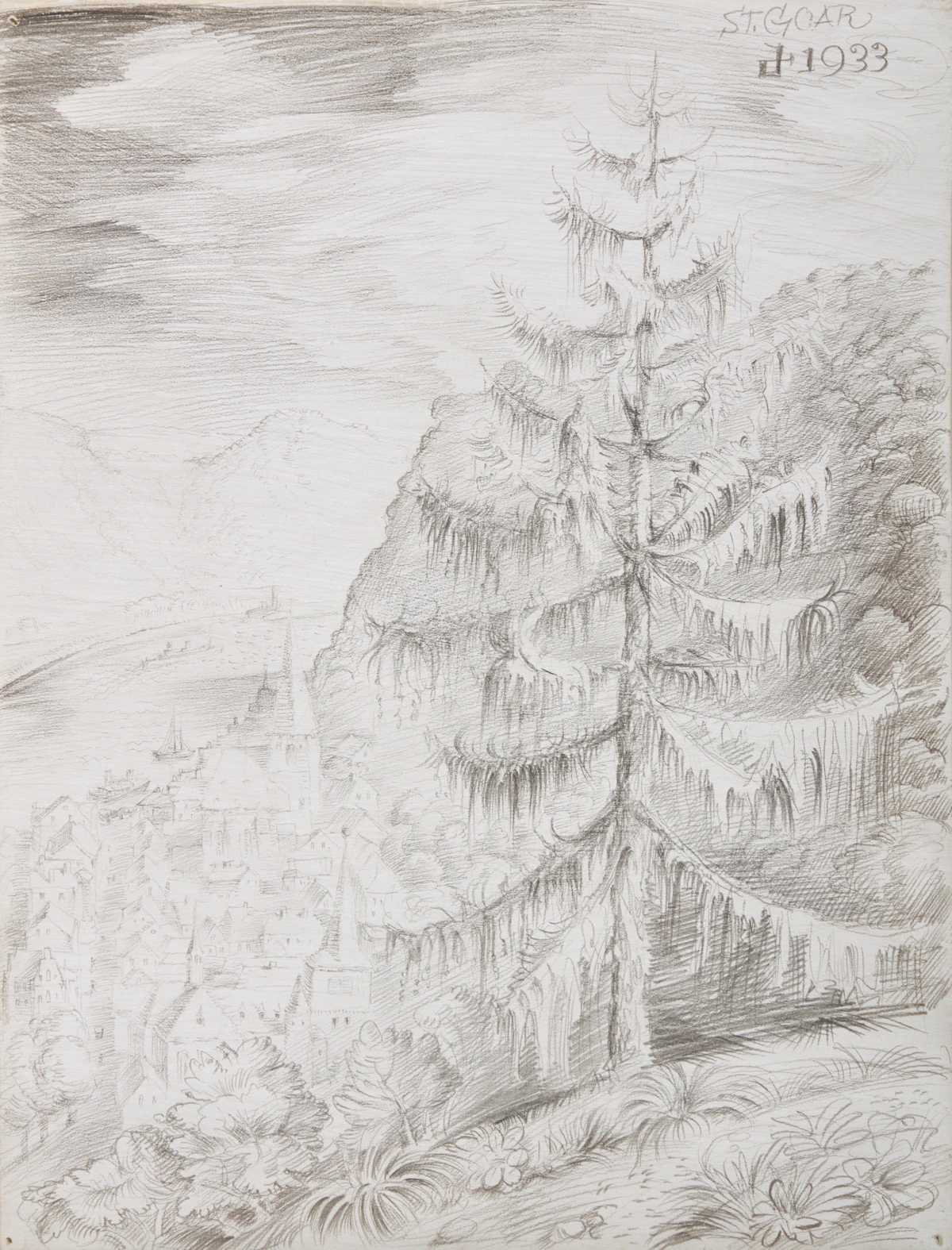 Otto Dix, St. Goar (Sankt Goar, Rhineland), 1933, silverpoint on paper