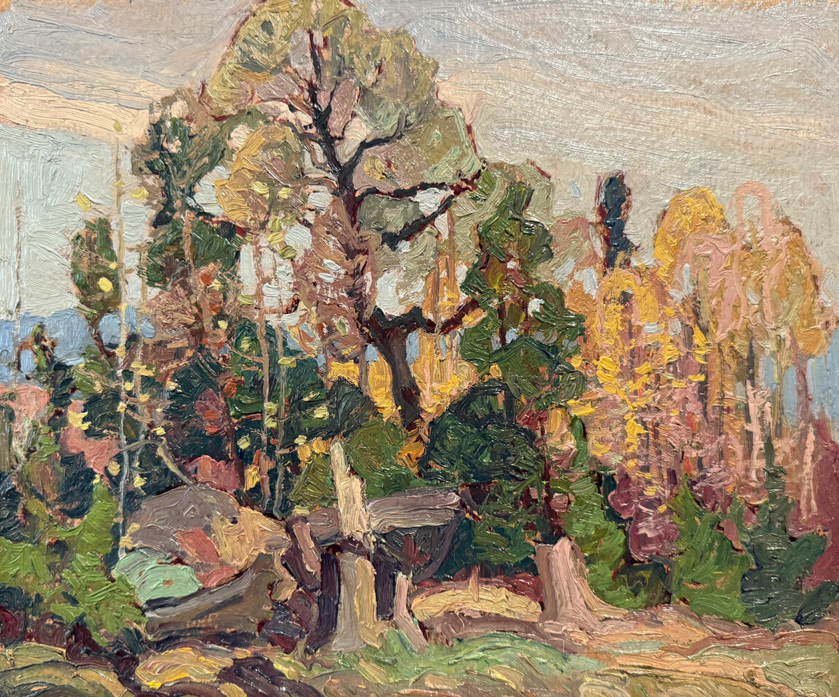 Franklin Carmichael, Study of Trees: Autumn, oil on pressed paperboard panel, circa early 1920s