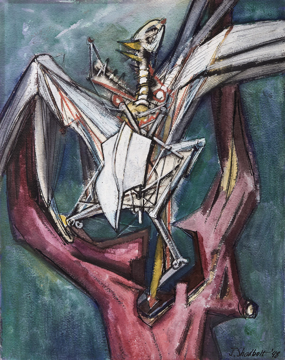 Jack Leonard Shadbolt, Trapped Bird, 1948, ink and watercolour