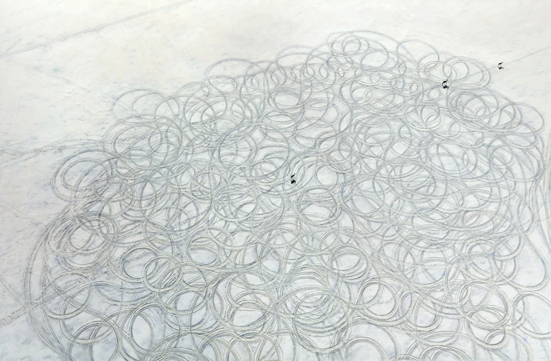 Laura Millard, Crossing 1, digital print on Hahnemuehle paper with graphite, gouache and chalk