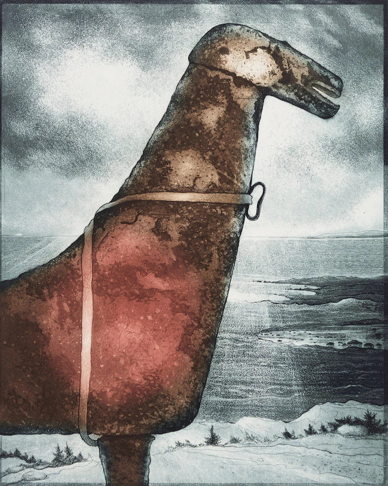 David Lloyd Blackwood, John Stokes' Horse, Cape Freels, 2007, etching and aquatint