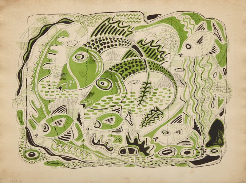 William John Bertram Newcombe, Finny Fripperies; Higher Education; Abstraction, 3 works on paper
