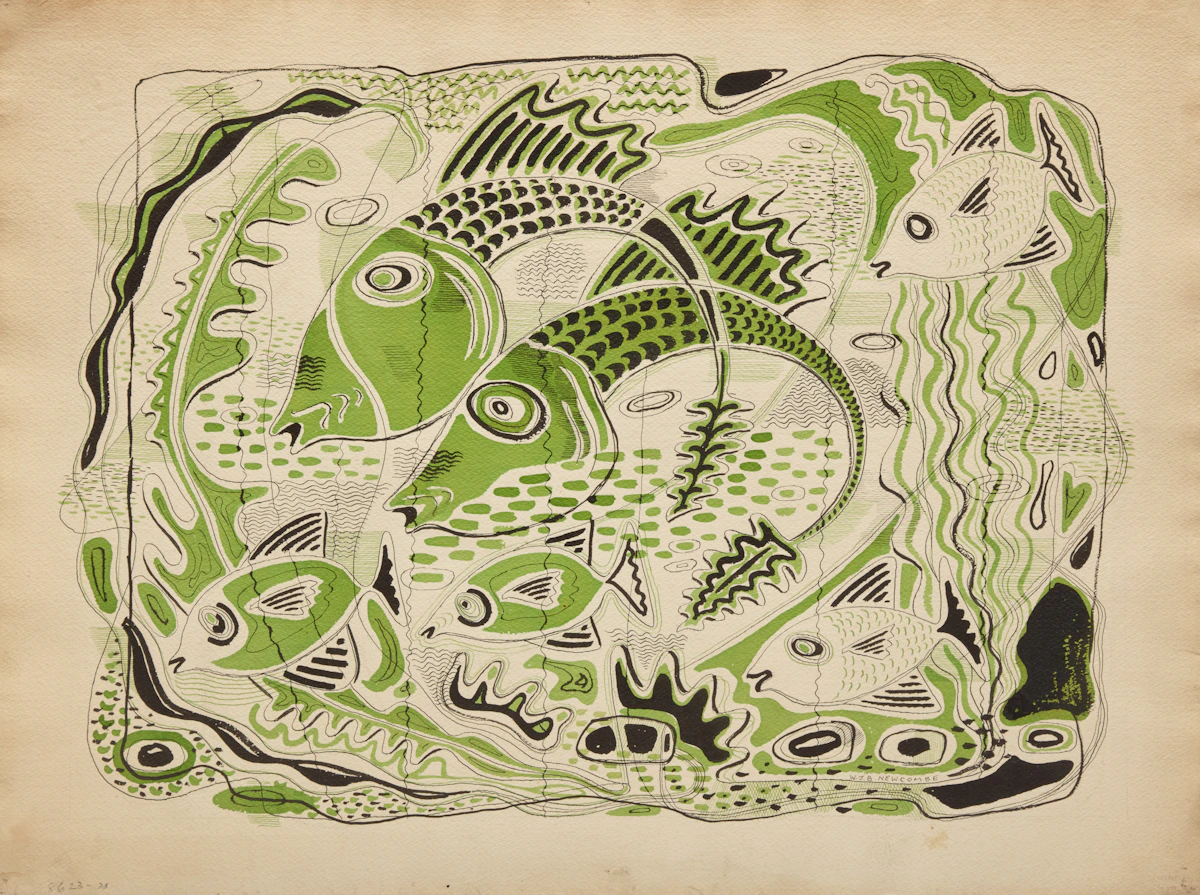 William John Bertram Newcombe, Finny Fripperies; Higher Education; Abstraction, 3 works on paper