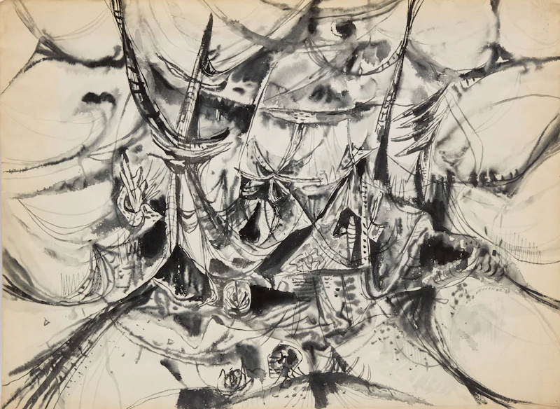 William John Bertram Newcombe, Finny Fripperies; Higher Education; Abstraction, 3 works on paper - view 3