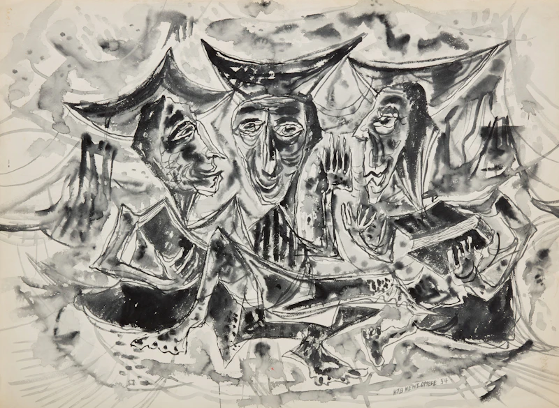 William John Bertram Newcombe, Finny Fripperies; Higher Education; Abstraction, 3 works on paper - view 5