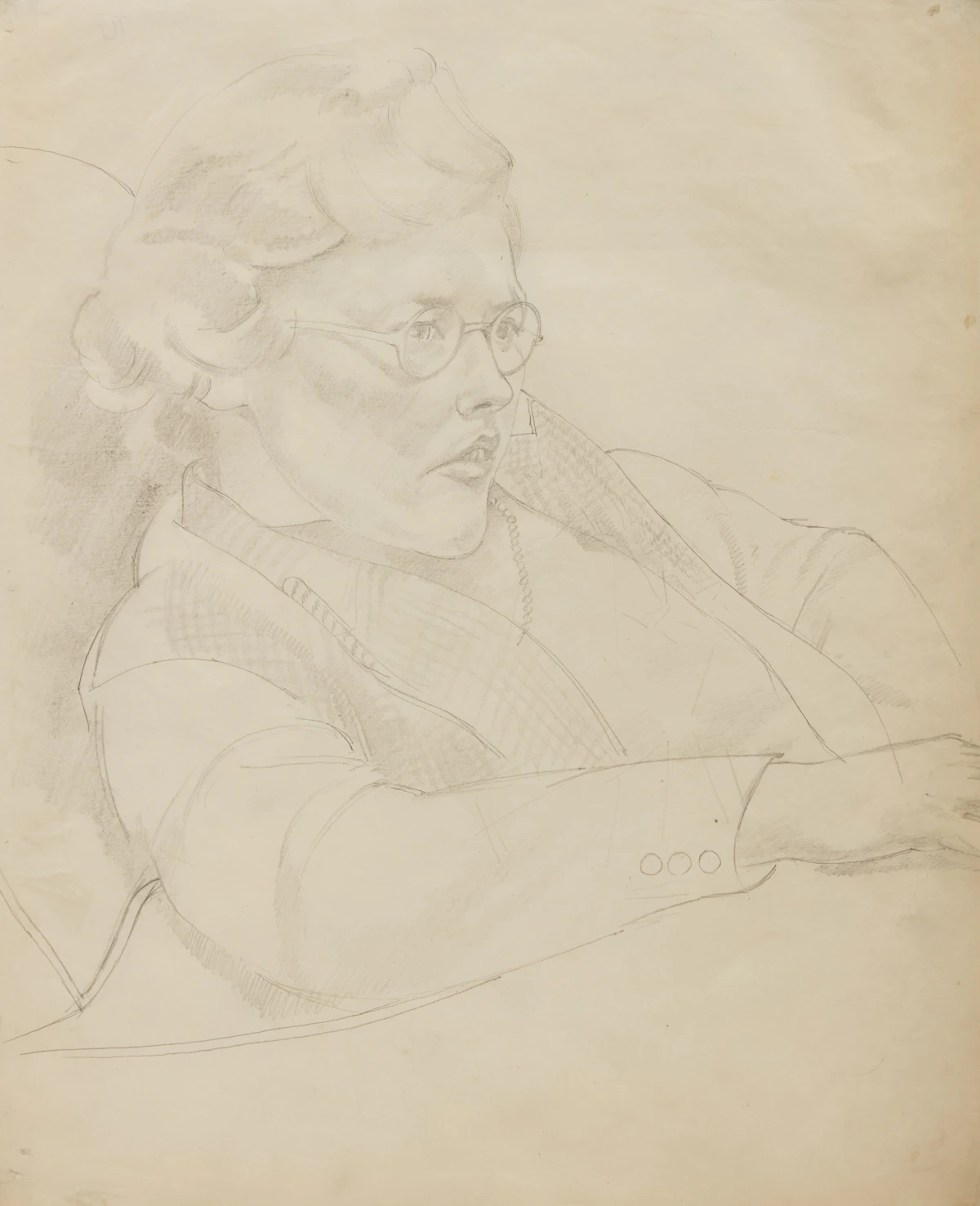 Stanley Spencer, Portrait of a Girl in Glasses, graphite