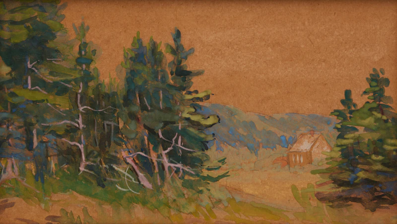 Florence Helena McGillivray, Looking Back from Shore, Grand Manan Island; Woman in Kitchen, two works on paper