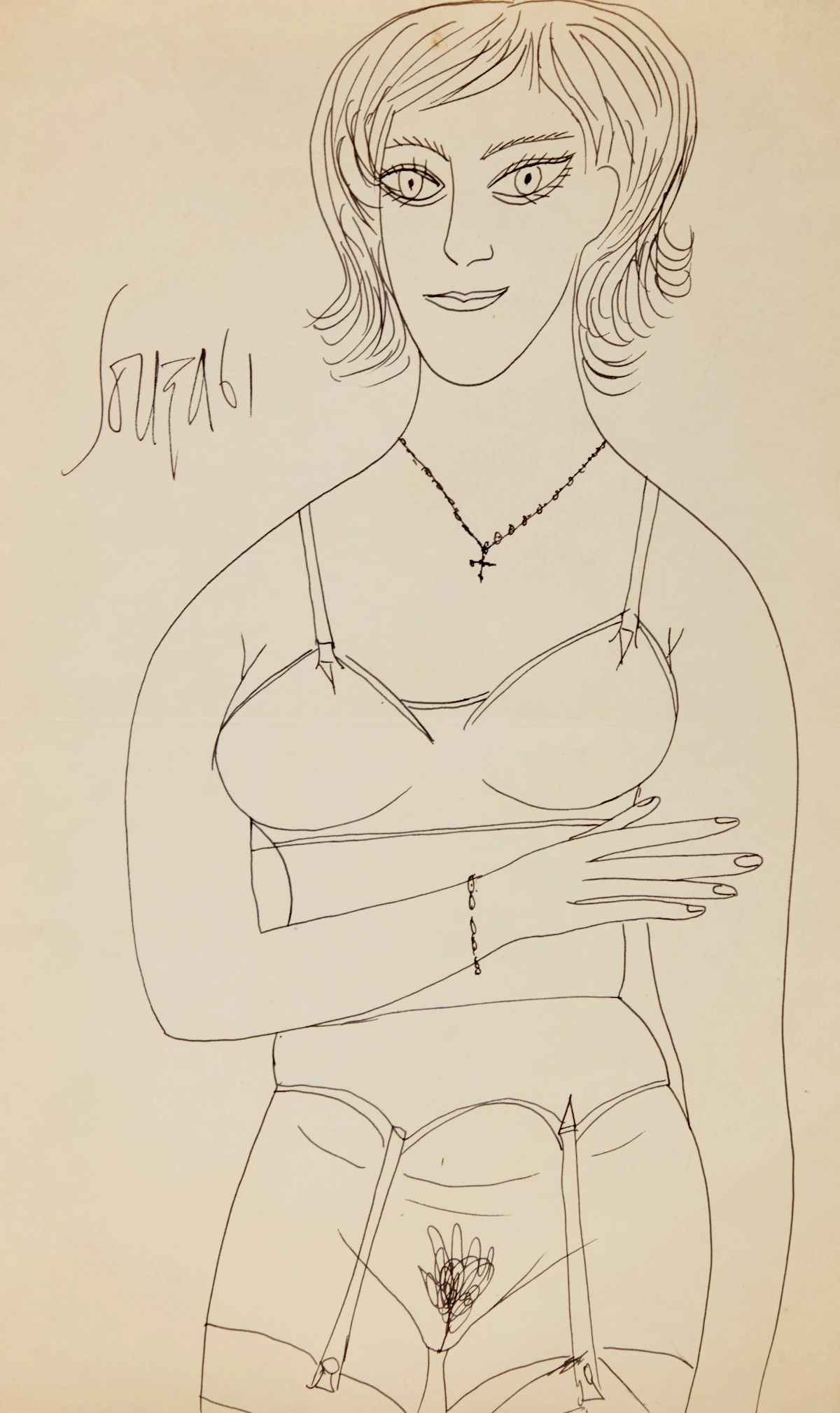 Francis Newton Souza, Nude Standing in Stockings, graphite