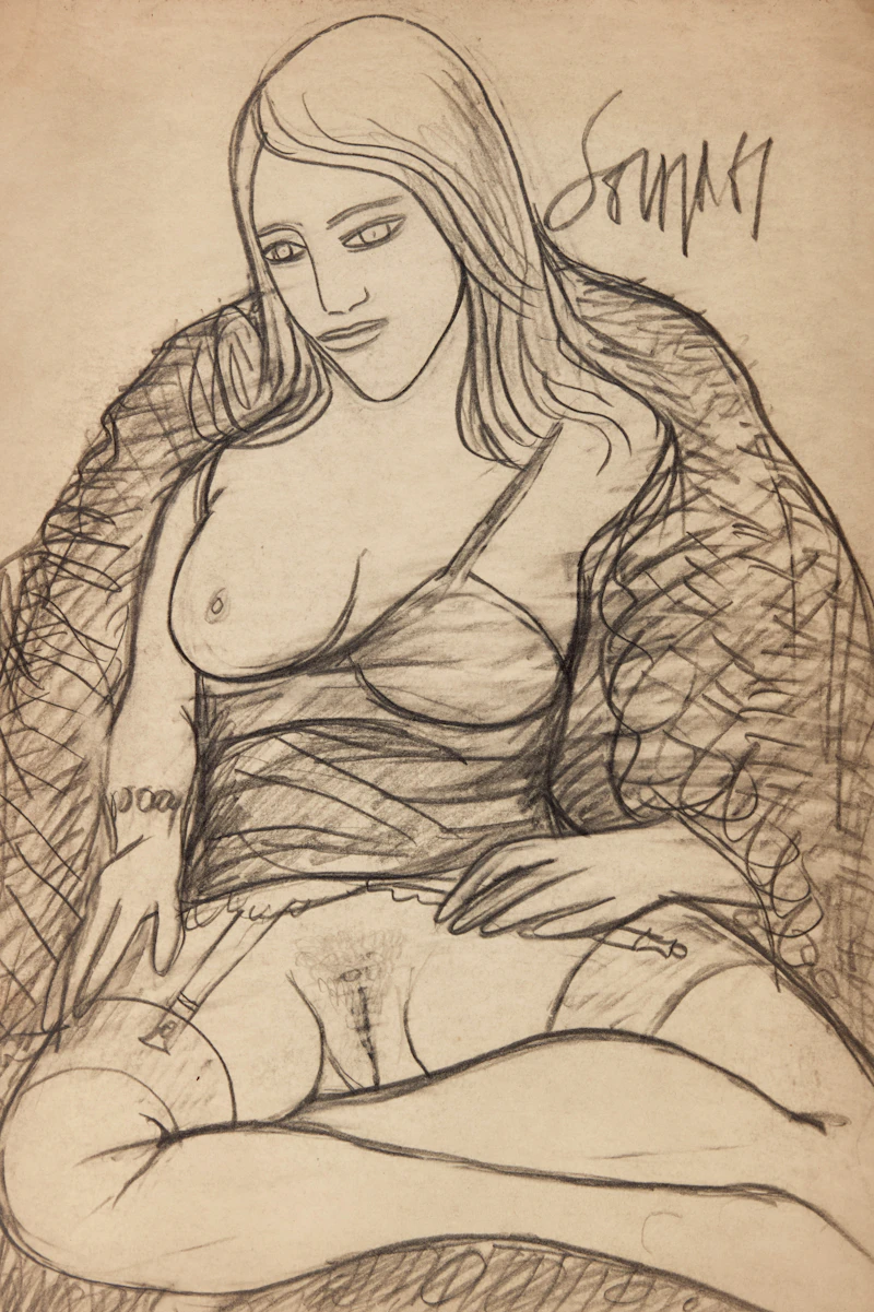 Nude Seated in Stockings by Francis Newton Souza