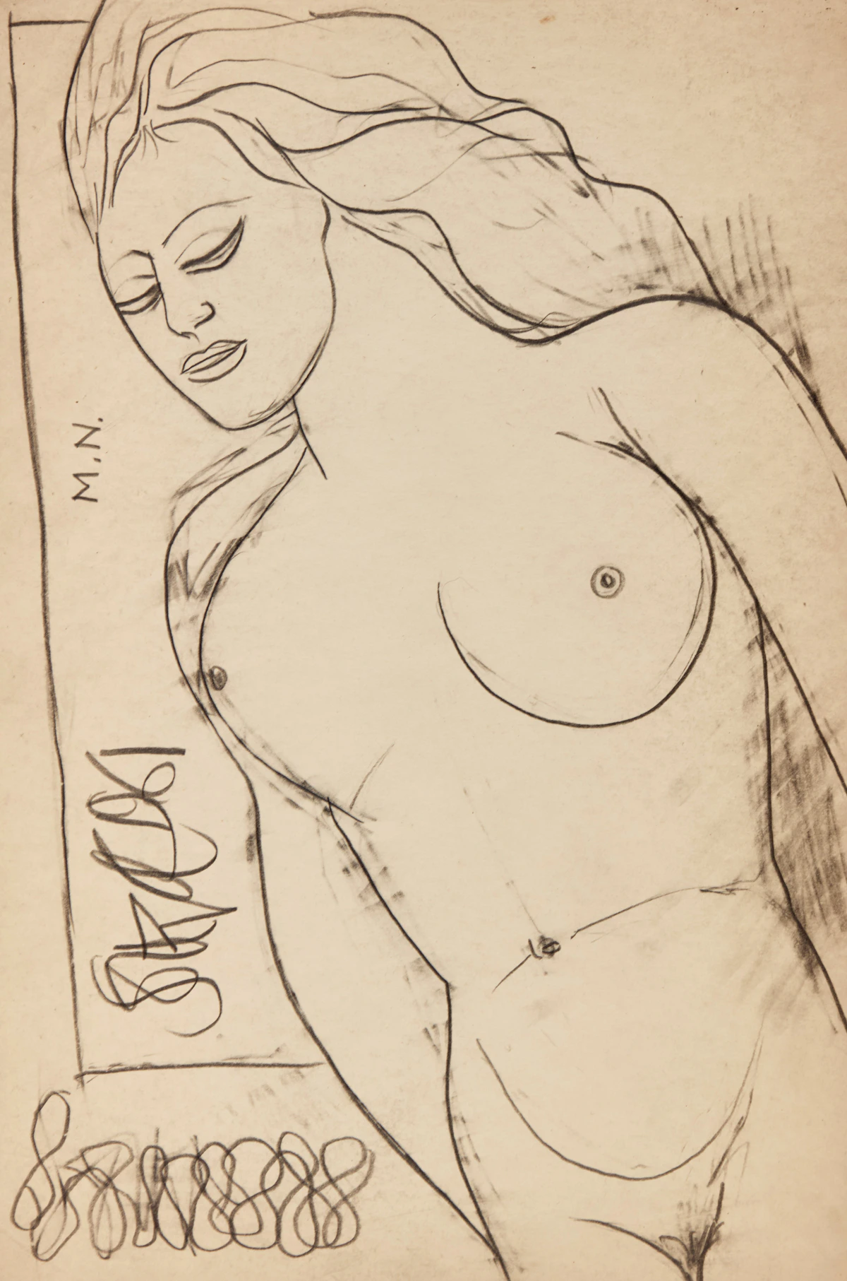 Francis Newton Souza, Reclining Nude, graphite