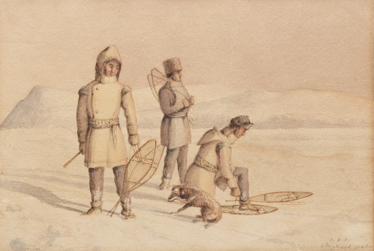 Charles Dawson Shanly, Untitled (Snowshoeing in Montreal), watercolour on paper, 1846