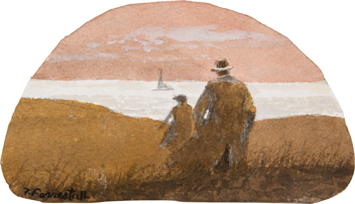 Thomas de Vany Forrestall, A Couple Walking Toward the Beach, mixed media on paper, 2018