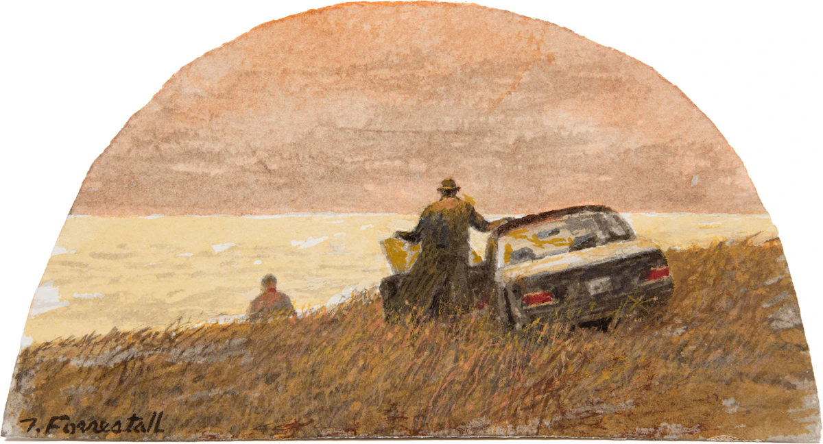 Thomas de Vany Forrestall, Visitors to the Beach, mixed media on paper, 2018