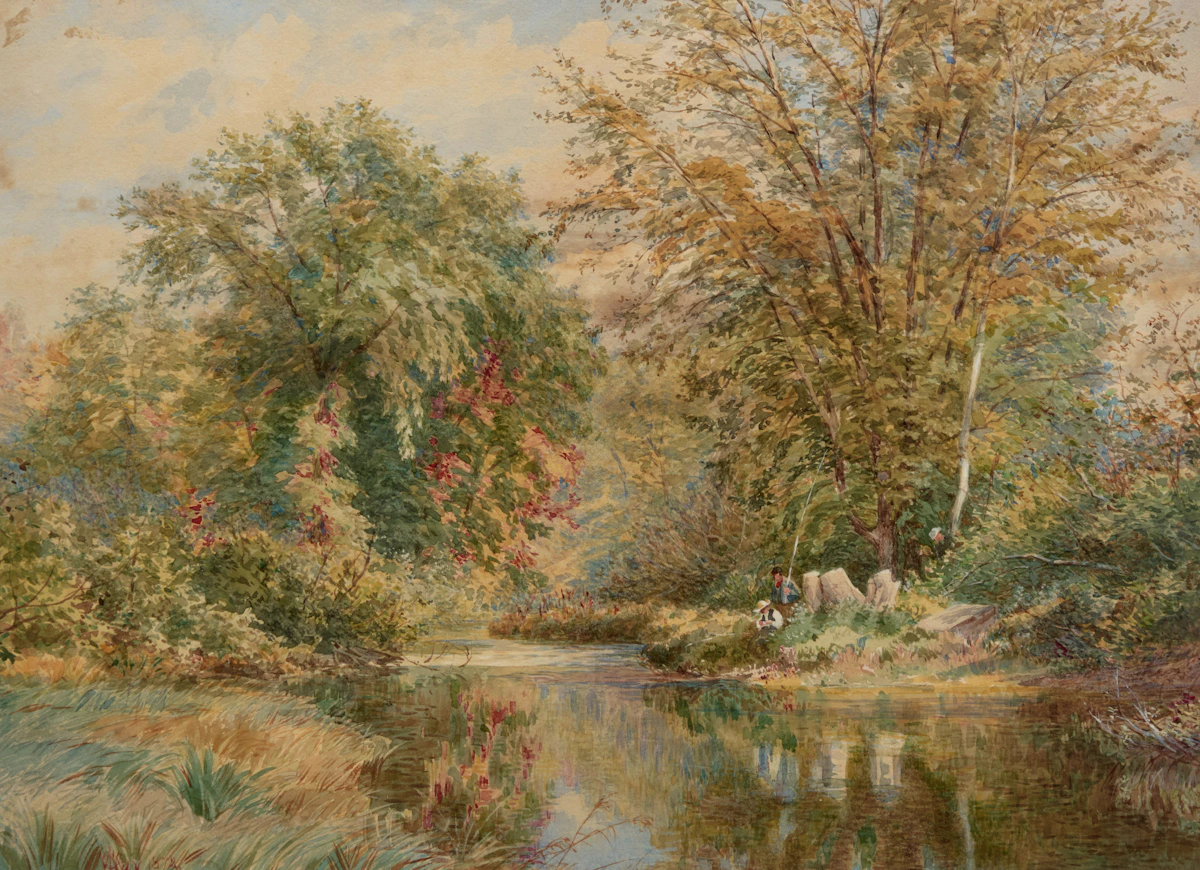 Charles Jones Way, Untitled (By the Fishing Pond), watercolour on paper, 1872