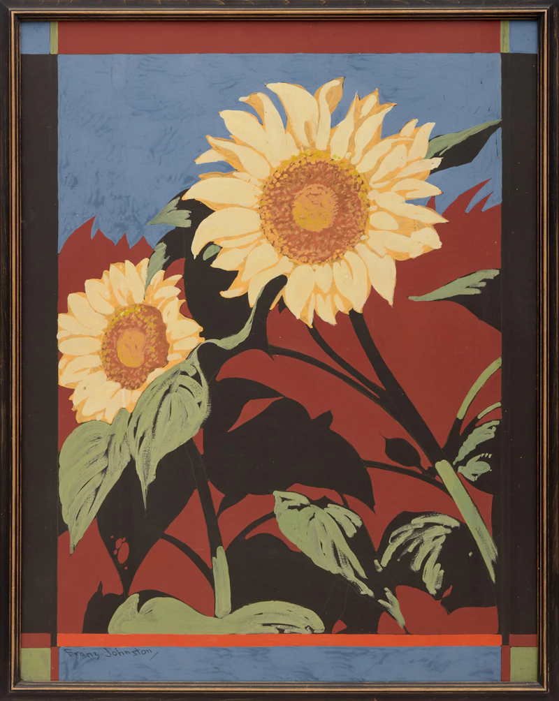 Frank Hans Johnston, Sunflowers, tempera on board mounted on board - view 2