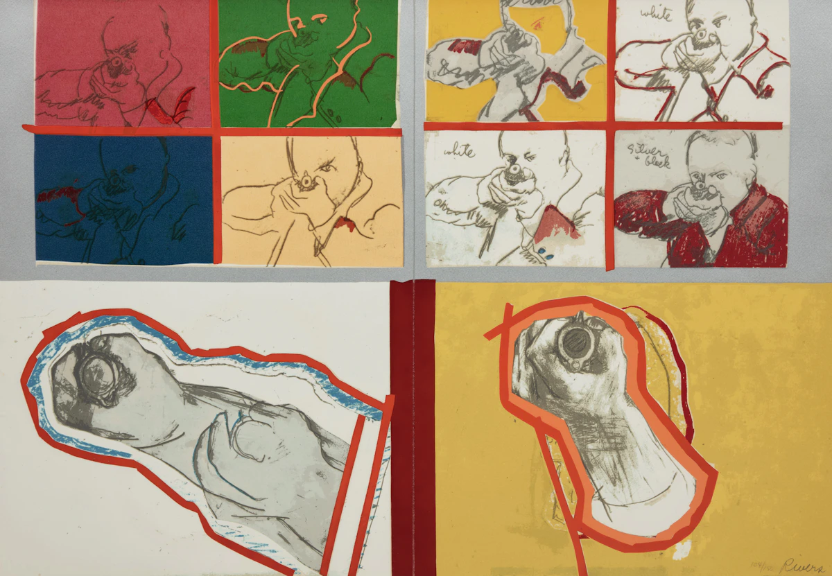 Larry Rivers, Ready-Aim and Two Hands (from the Portfolio “Some (Visual) Afterthoughts on the Boston Massacre”), two screenprints and mixed media, 1970