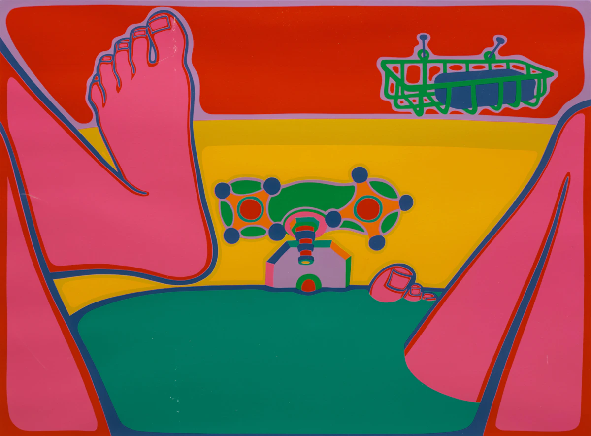 Clayton Pond, Self-Portrait in the Bathtub, colour screenprint, 1973