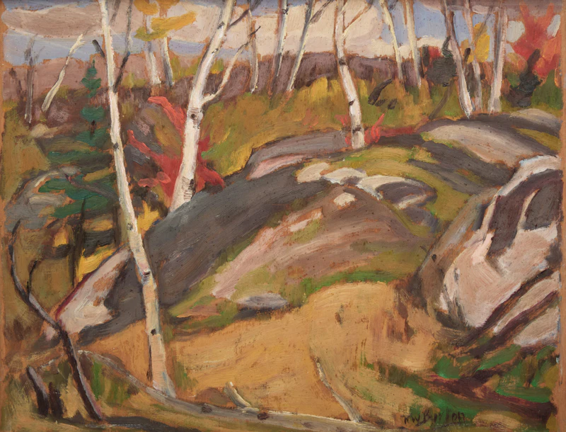 Ralph Wallace Burton, Spring at Palmer's Rapids, Quebec, 1954; Birch Trees Near Ville Marie, Quebec, 1960, two oils on board - view 4