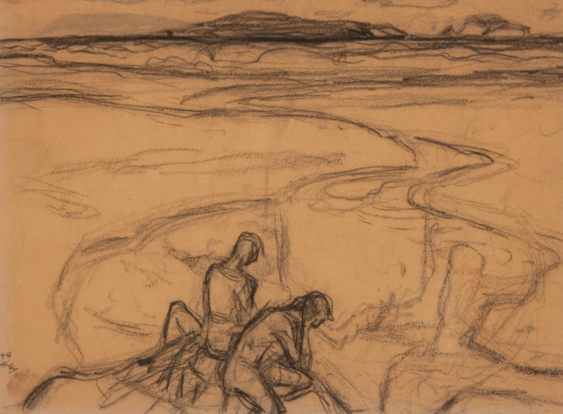 Frederick Horsman Varley, Reflections, charcoal on paper