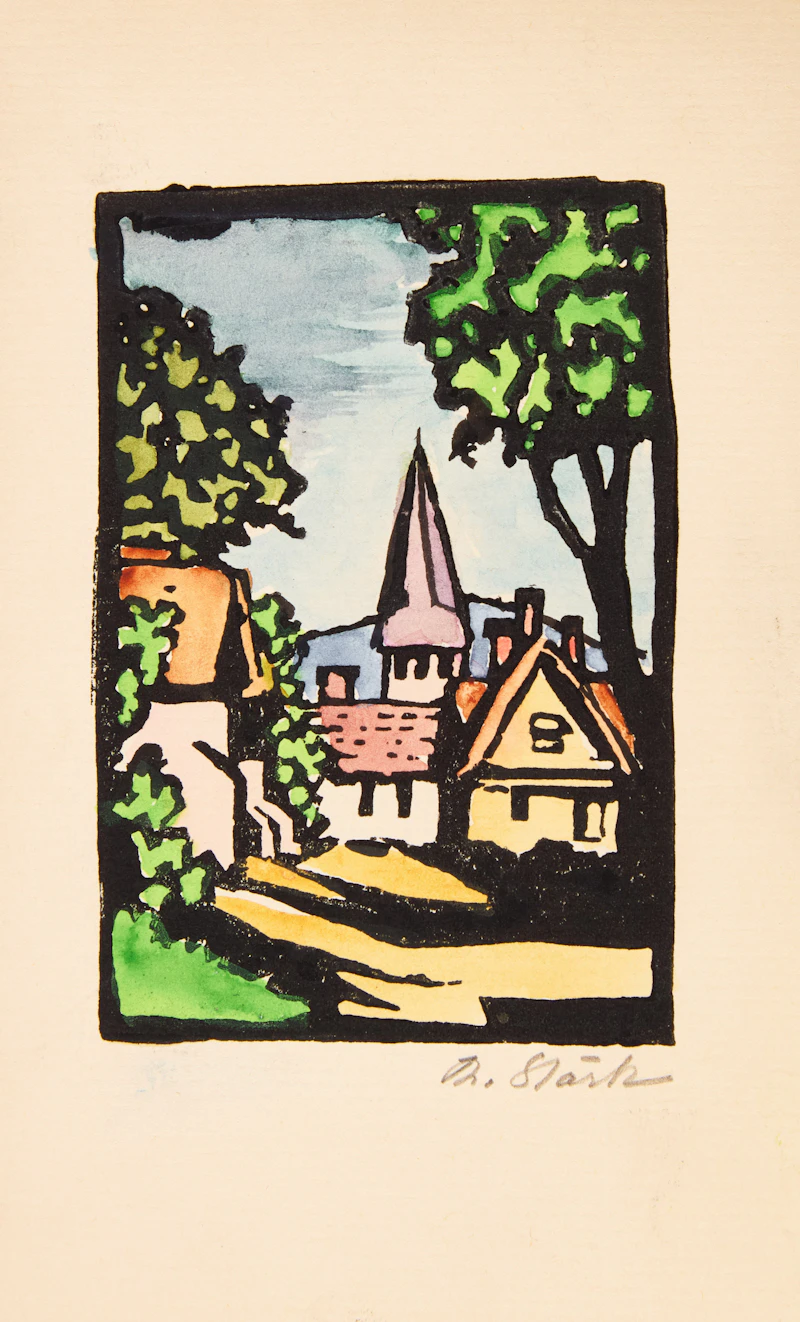Muriel Stark, Assorted Cards, Prints & Originals, nine prints with hand colouring and two pencil, ink and watercolour drawing - view 3