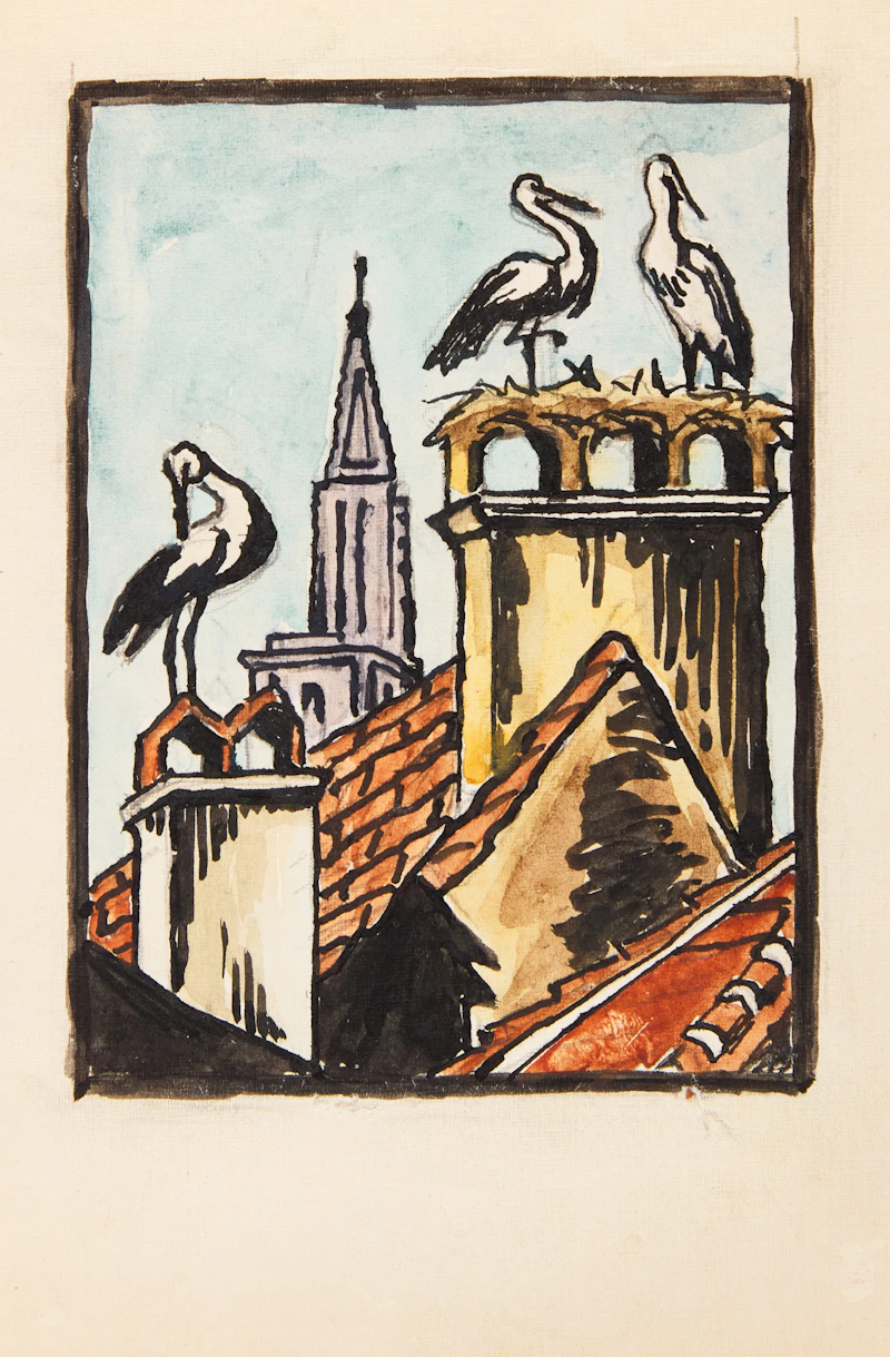 Muriel Stark, Assorted Cards, Prints & Originals, nine prints with hand colouring and two pencil, ink and watercolour drawing - view 9