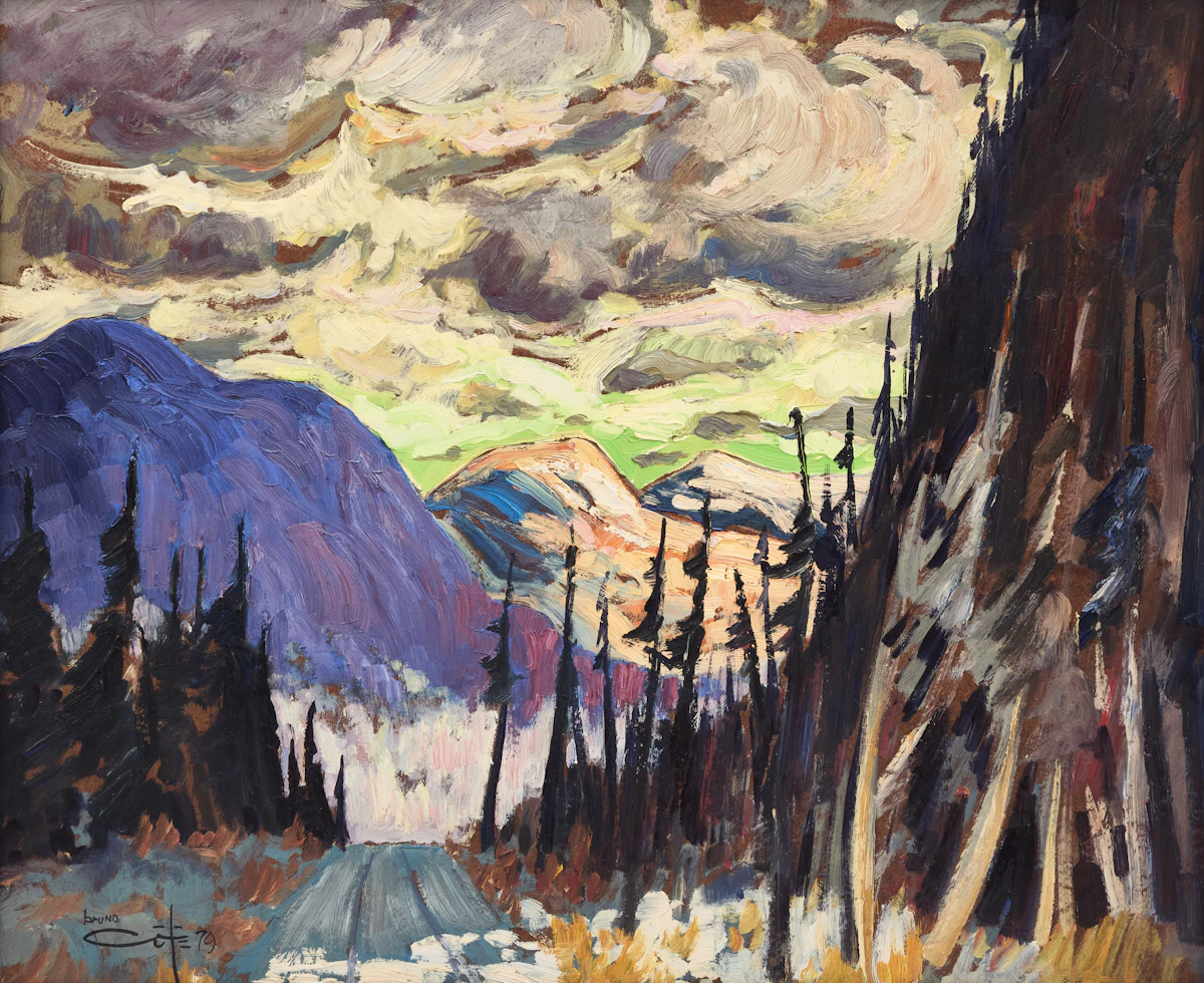 Bruno Côté, En sortant des Monts, oil on canvas, 1979