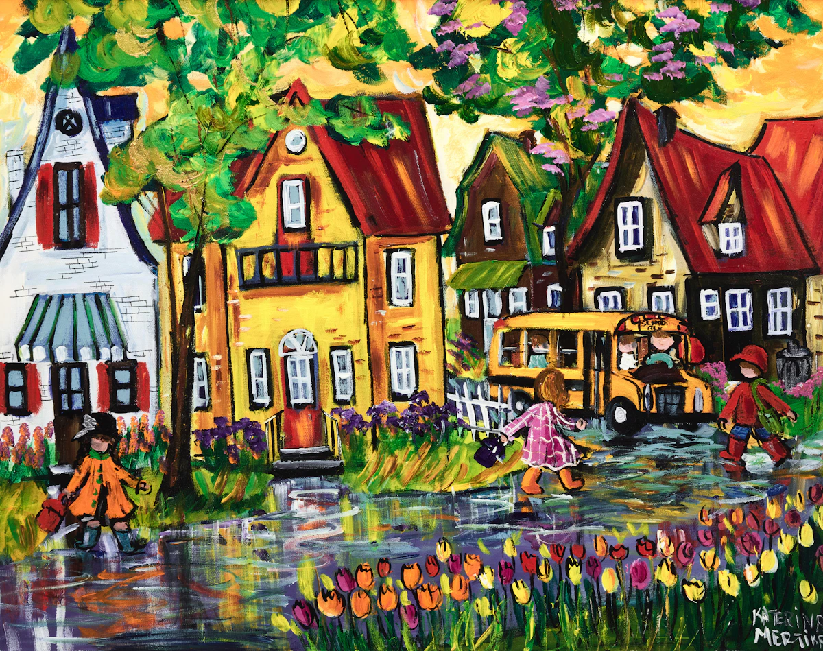 Katerina Mertikas, Autumn Reflection; Finally Spring Flowers, two acrylics on canvas