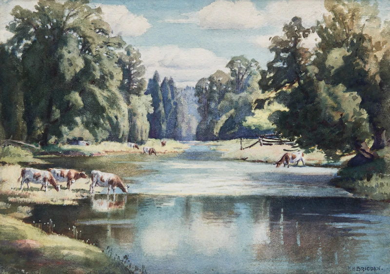 Cows Grazing at a River by Frederick Henry Brigden