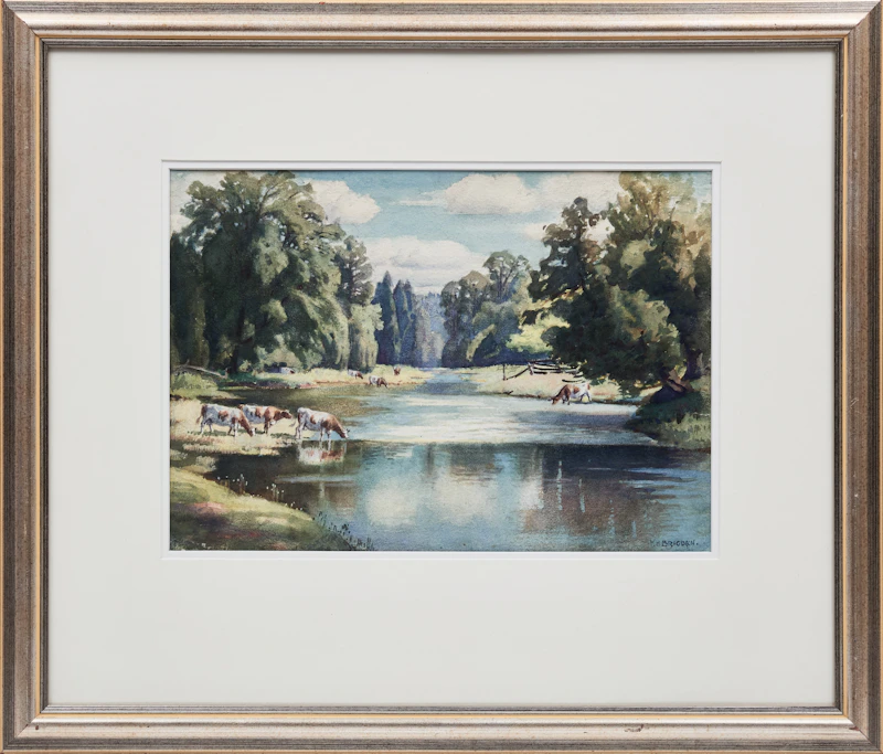 Frederick Henry Brigden, Cows Grazing at a River, watercolour on paper - view 2