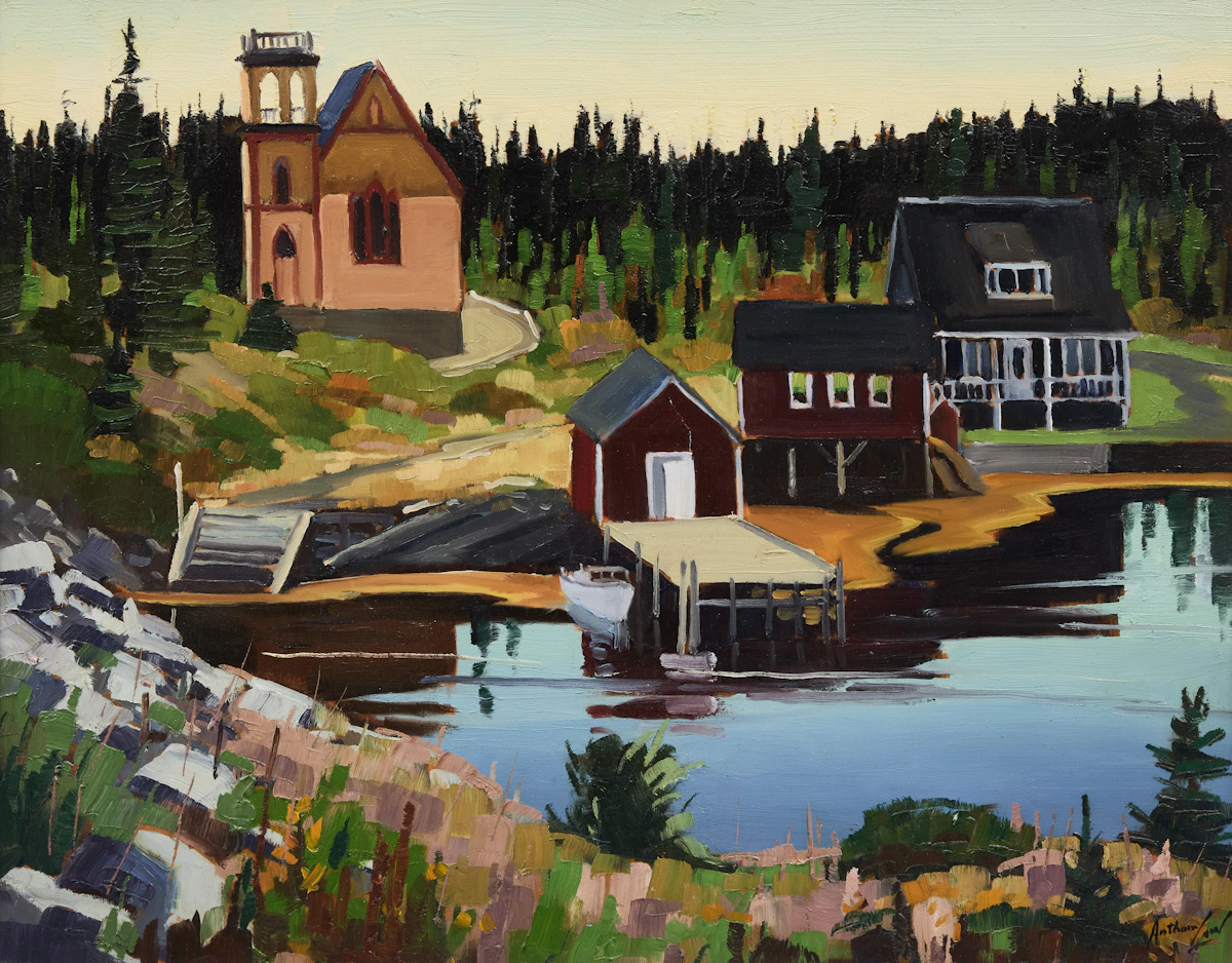 Charles Anthony Law, Morning Stillness, Le Have Islands, Nova Scotia, oil on board, 1984
