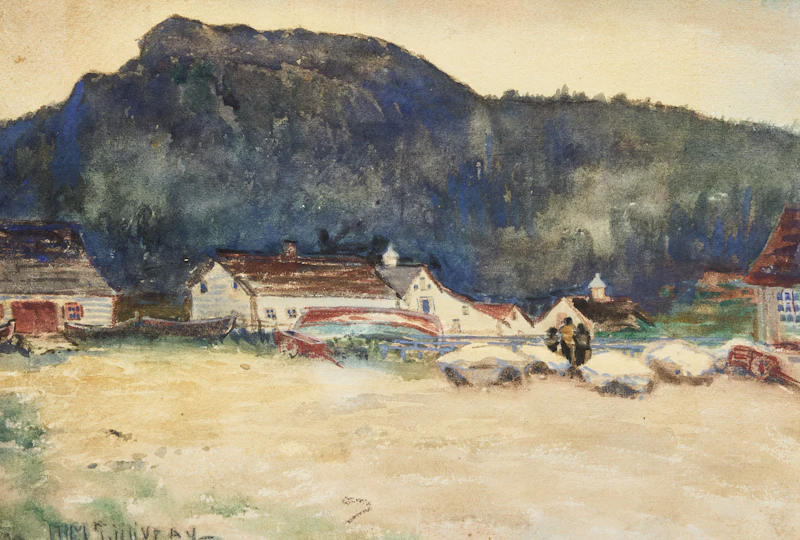 Fish Stack Factory for Packing Cod at Percé, Quebec; Summer Meadow and Stream by Florence Helena McGillivray