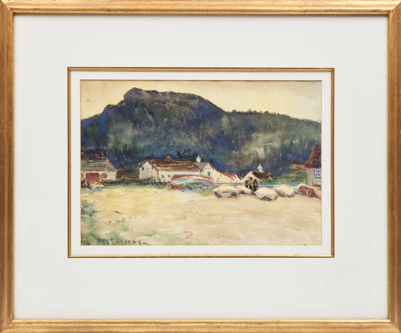Florence Helena McGillivray, Fish Stack Factory for Packing Cod at Percé, Quebec; Summer Meadow and Stream, two watercolours - view 2