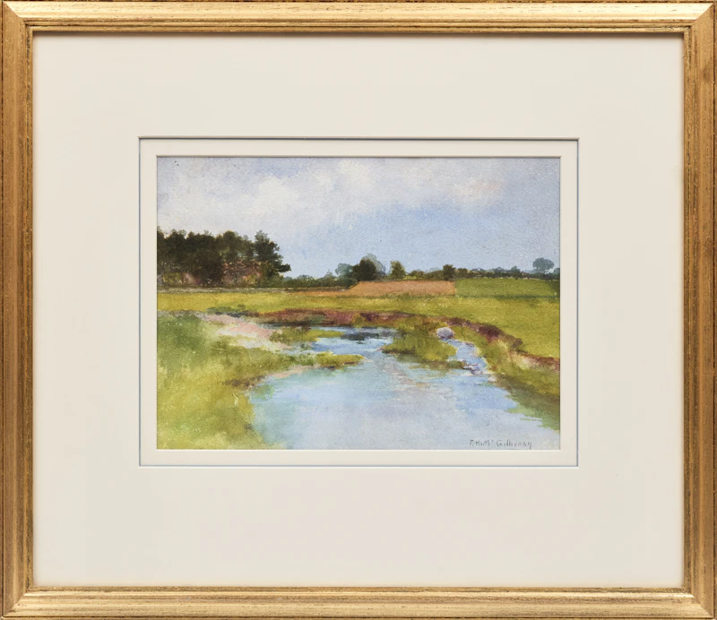 Florence Helena McGillivray, Fish Stack Factory for Packing Cod at Percé, Quebec; Summer Meadow and Stream, two watercolours - view 5