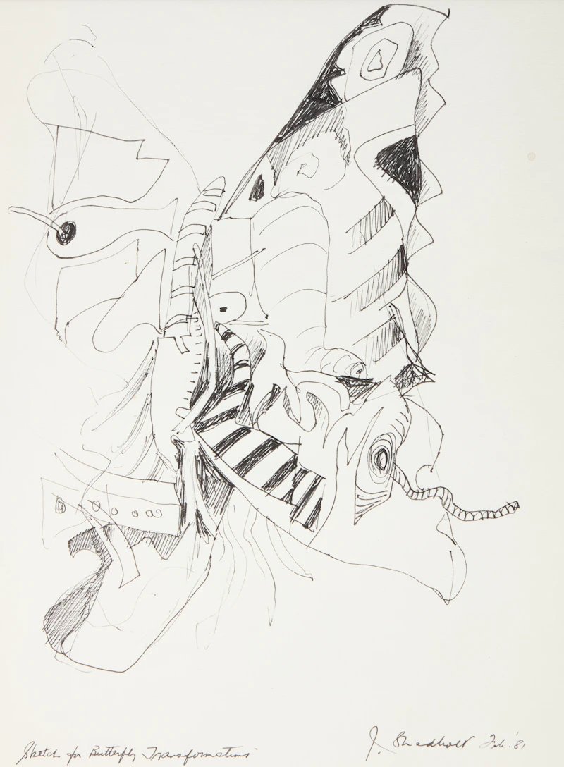 Jack Leonard Shadbolt, Sketch for Butterfly Transformations, ink on paper