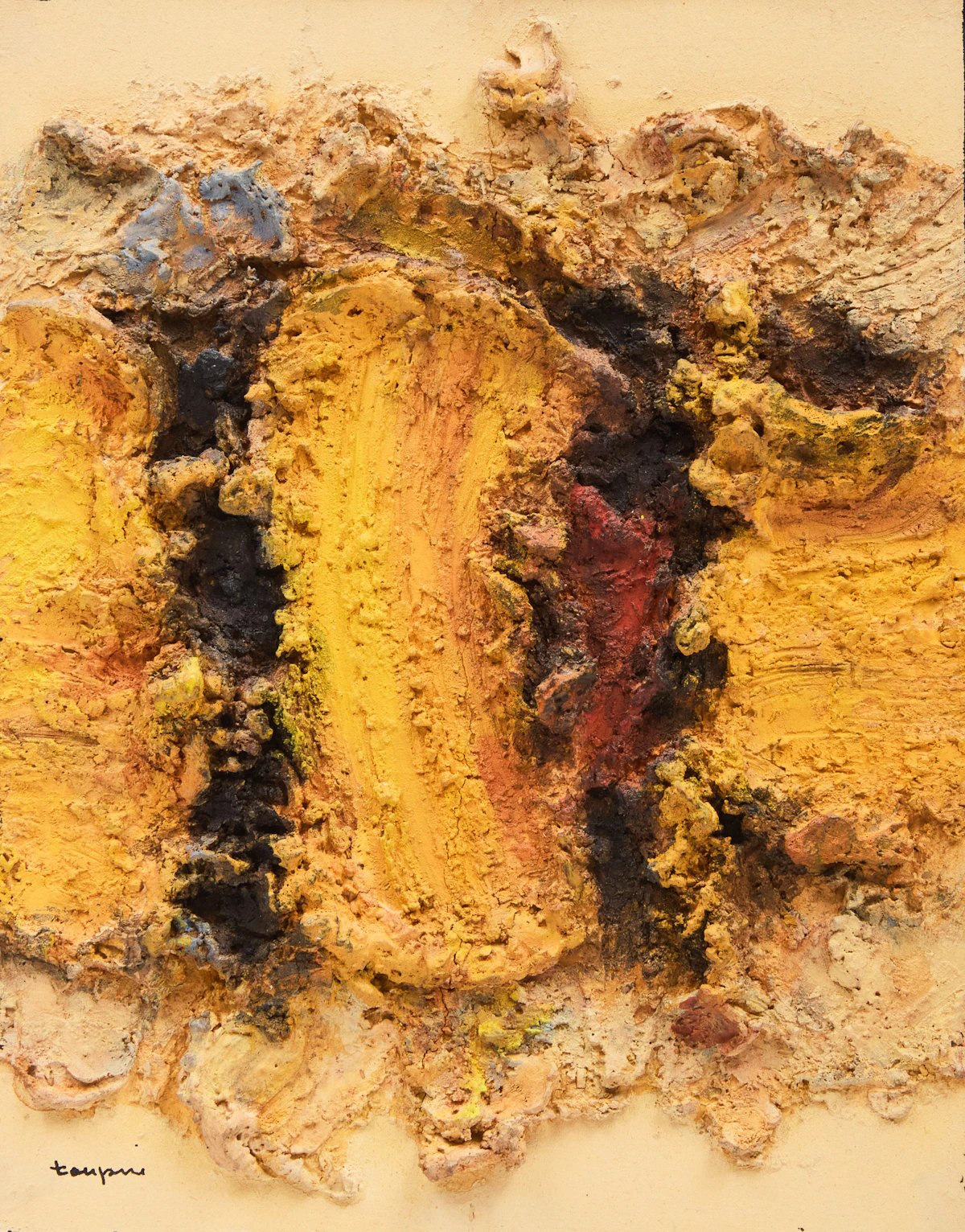 Fernand Toupin, Soleil, soleil, mixed media on board