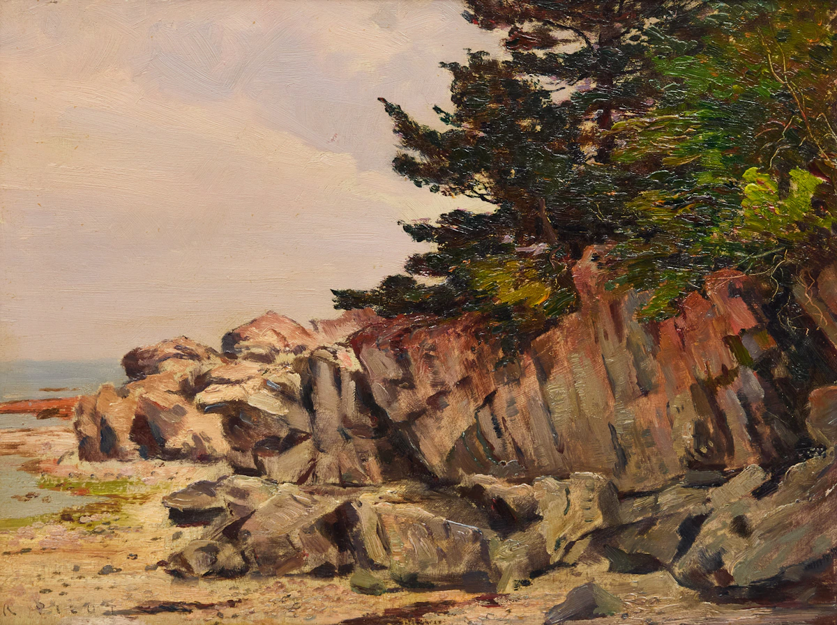 Robert Wakeham Pilot, On the Beach, Métis, P.Q., oil on board, 1954