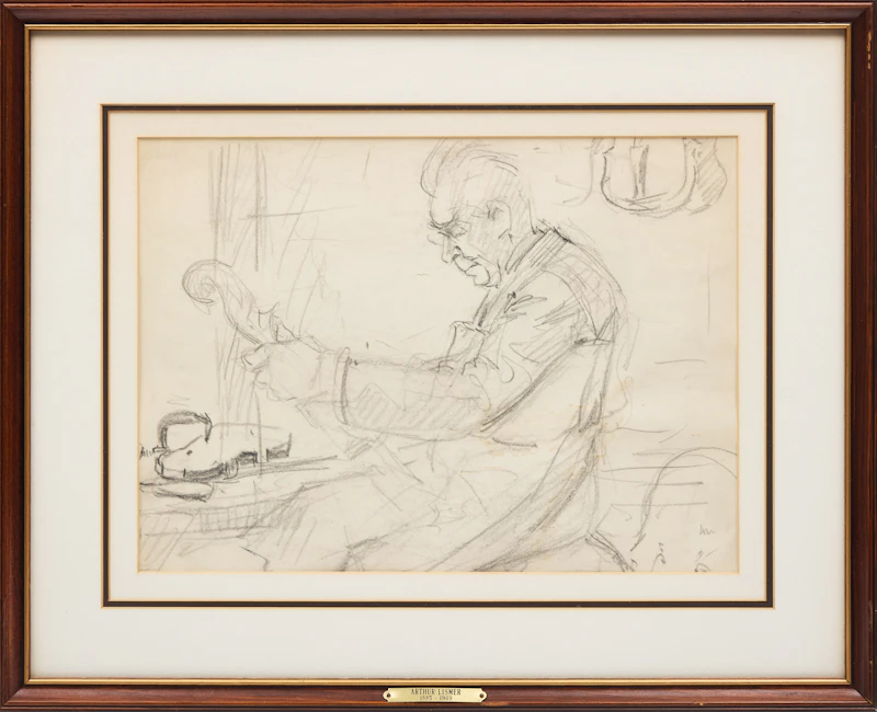 Arthur Lismer, Repairing a Violin, pencil drawing - view 2