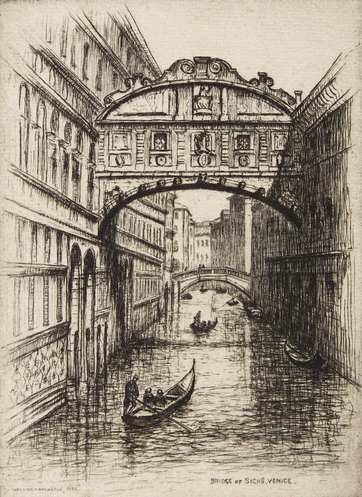 Caroline Helena Armington, Bridge of Sighs, Venice, etching, 1933