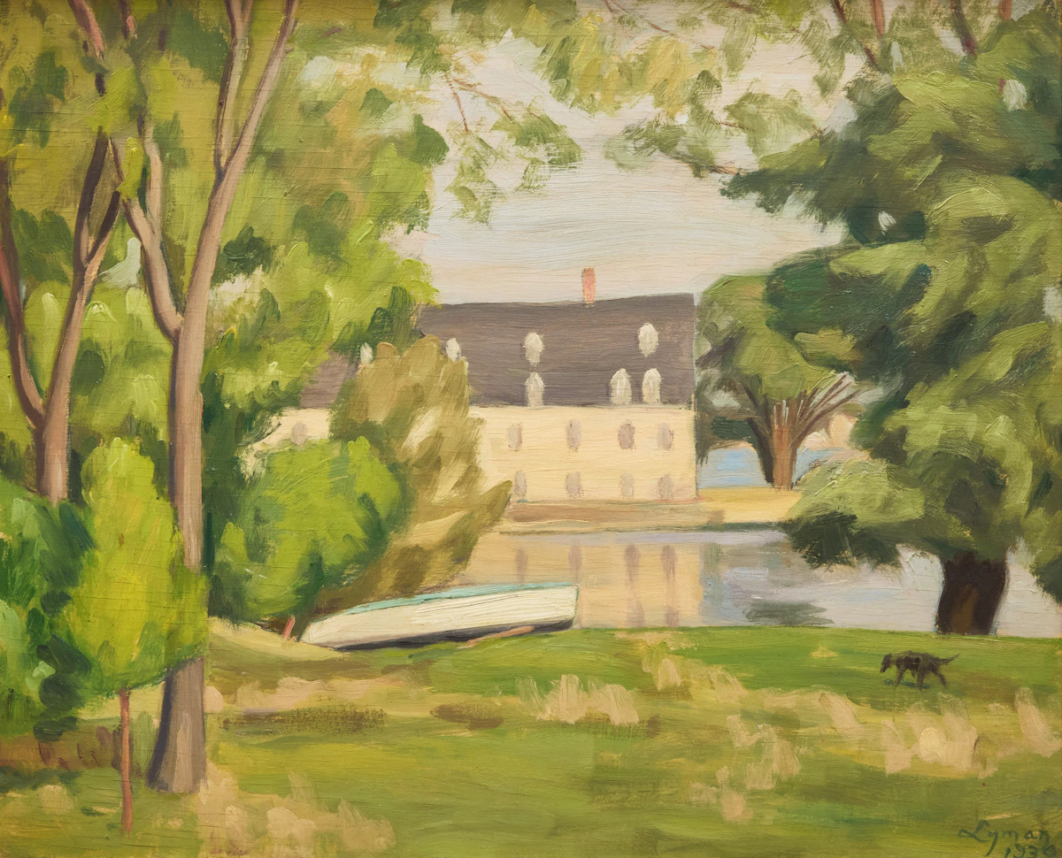 John Goodwin Lyman, Moulin du Crochet, Laval des Rapides, P.Q., oil on board, 1930