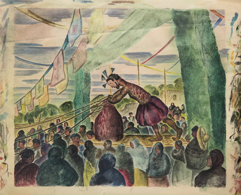 William John Bertram Newcombe, Two People Walking; Christ in Mexico; Sun Bathing, three watercolours - view 3