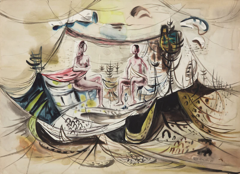 William John Bertram Newcombe, Two People Walking; Christ in Mexico; Sun Bathing, three watercolours - view 5