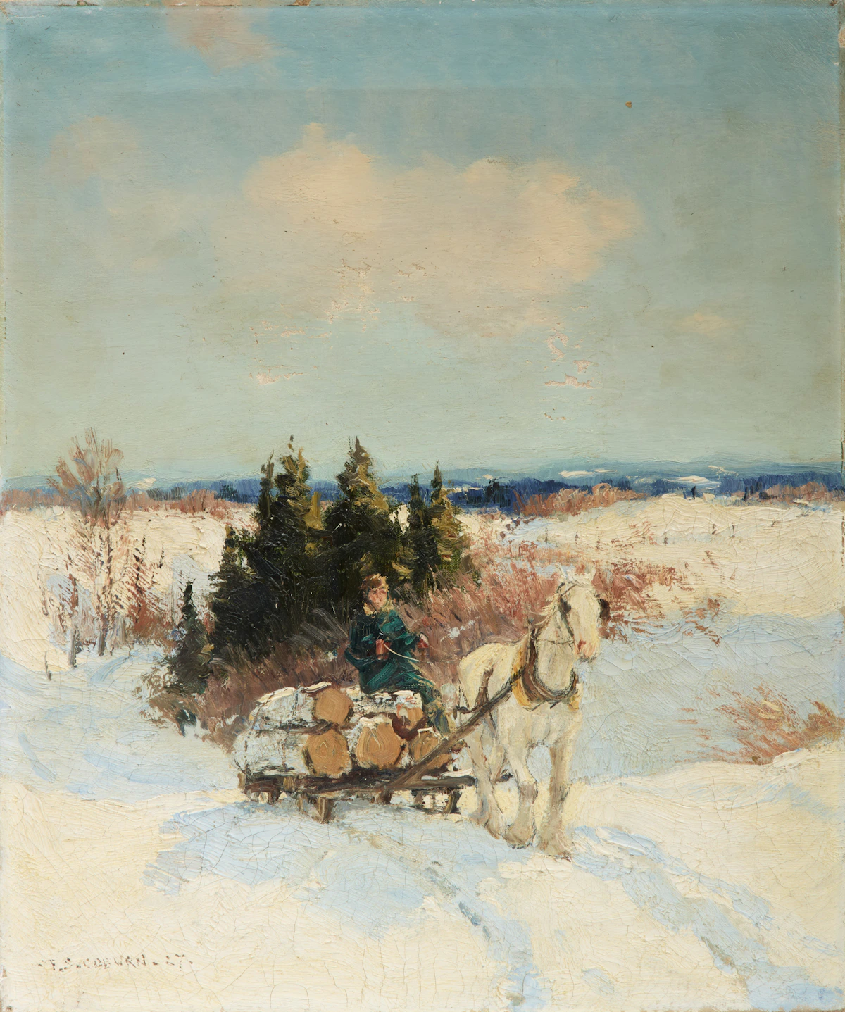 Frederick Simpson Coburn, Untitled, Horse and Sleigh, oil on canvas, 1927