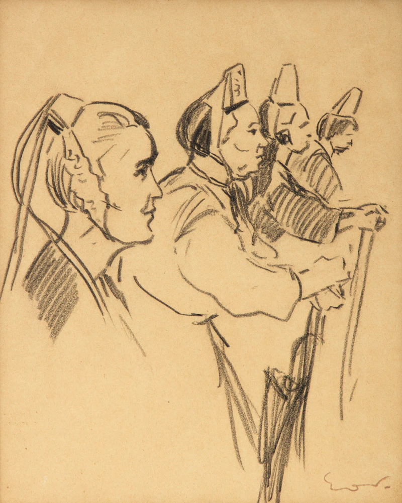 Achille-Émile Othon Friesz, Breton Women, charcoal on paper - view 1