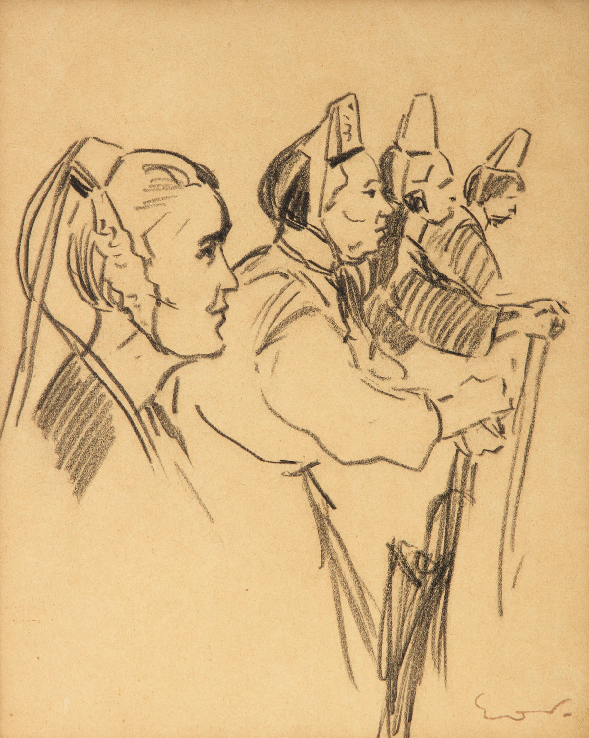 Achille-Émile Othon Friesz, Breton Women, charcoal on paper