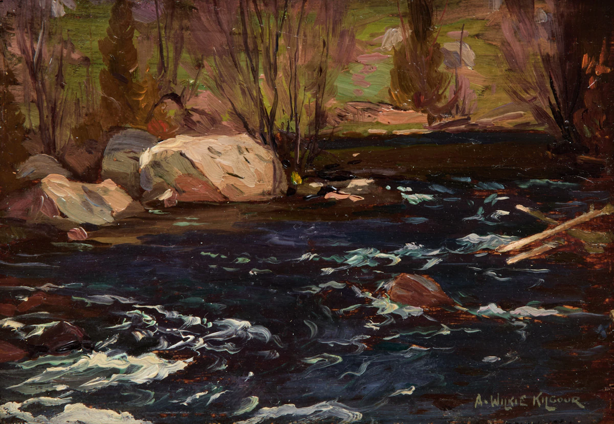 Andrew Wilkie Kilgour, Trout Stream, Ste. Jovite, oil on board