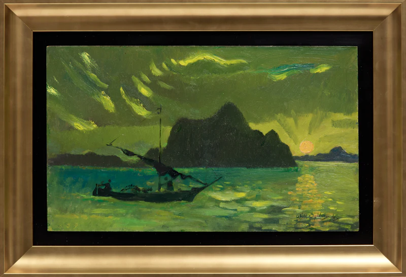 William Abernethy Ogilvie, Cliffside Fishing Village, oil on board - view 2