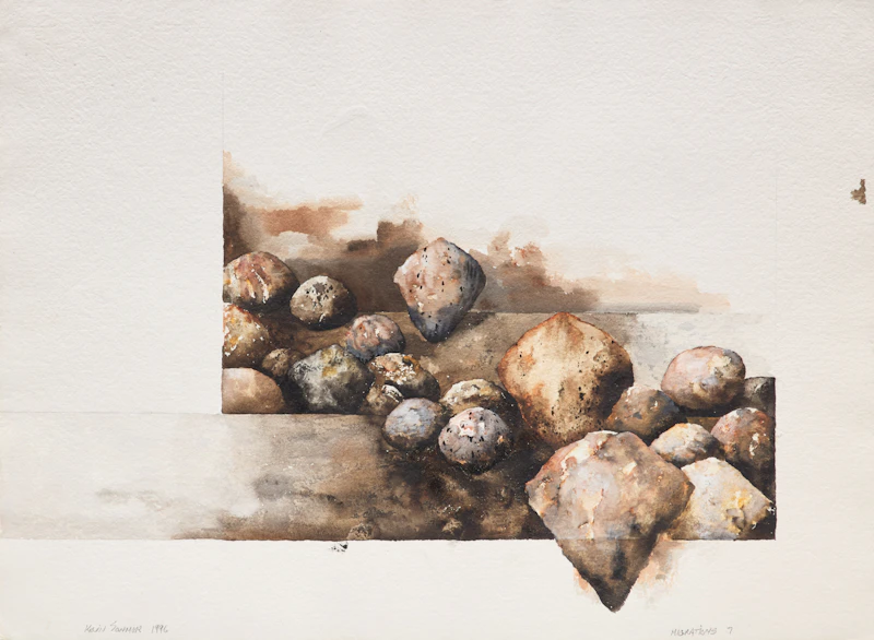 Kevin Sonmor, Migrations 7; One Day Out Series 4; Stadium IV, three water-based media works on paper - view 5