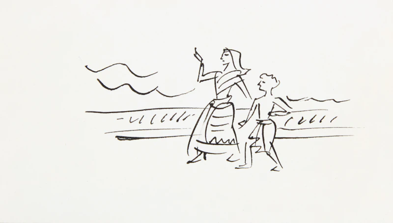 A Storyboard: Train, Butterfly, and Two Figures Walking Through a Landscape by Satyajit Ray