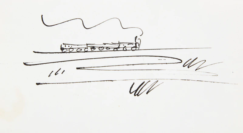 Satyajit Ray, A Storyboard: Train, Butterfly, and Two Figures Walking Through a Landscape, three inks on paper - view 2