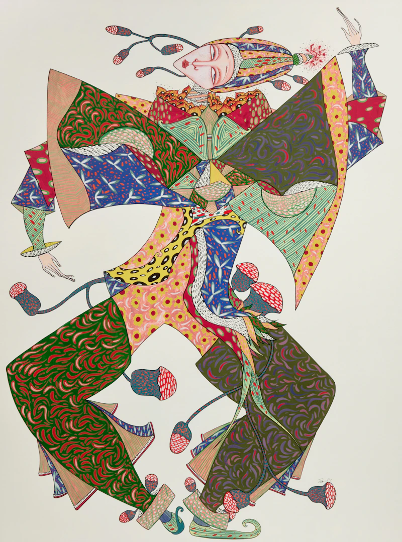 Toller Cranston, The Fool's Lament, fine tip marker and gouache